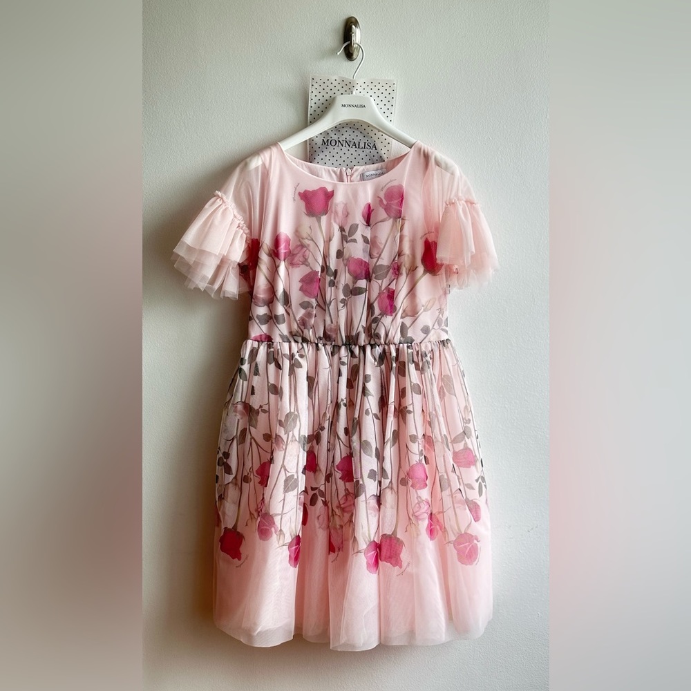 MonnaLisa girls rose print tulle dress M